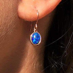 Black Opal  October Birthstone Gold Drop Earrings