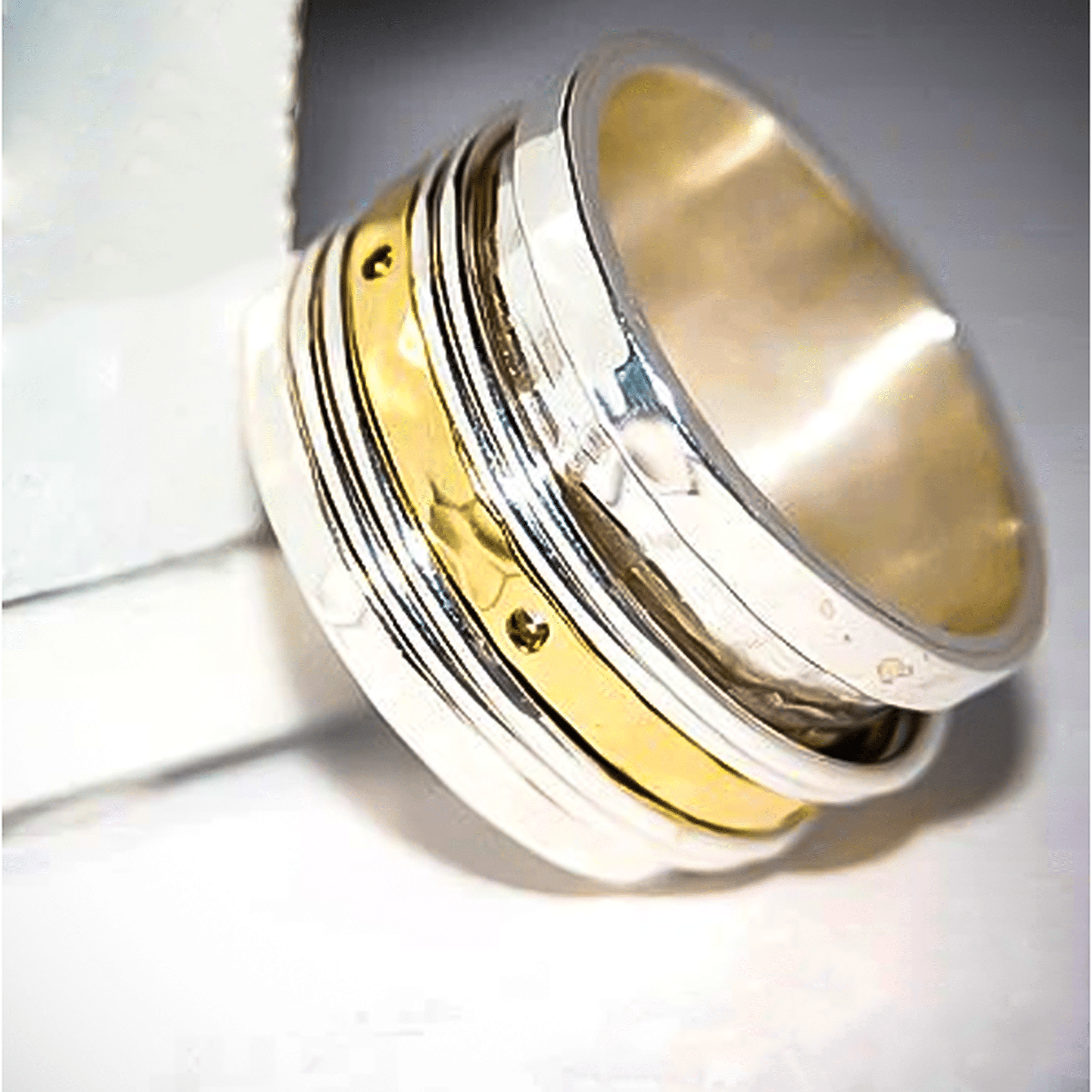 Sterling Silver Men's Spinner Ring Brick Pattern Center Handmade 5 16 Wide - View #12
