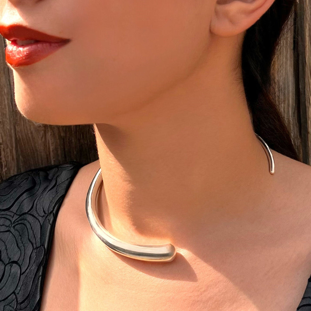 Sterling Silver Tapered Round Choker Necklace