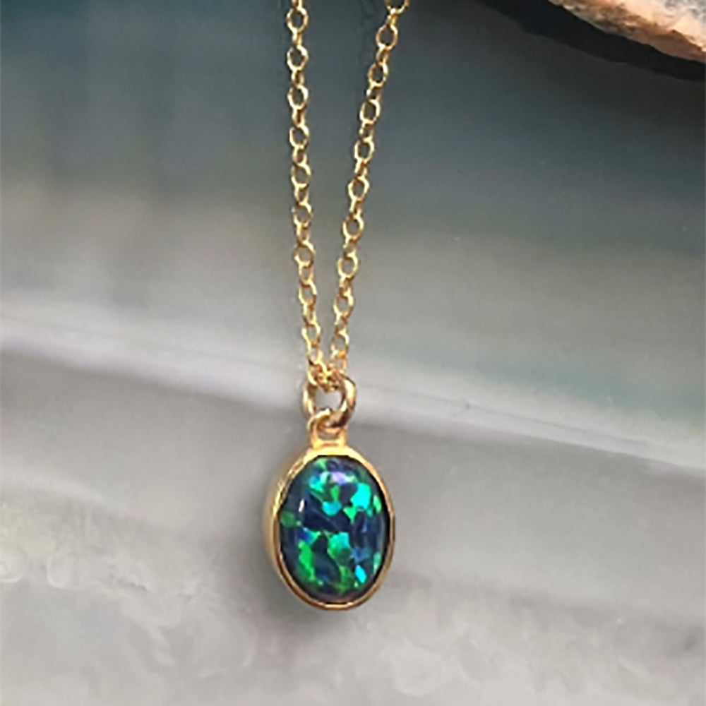 Natural Black Opal October Birthstone Gold Necklace – Otis Jaxon