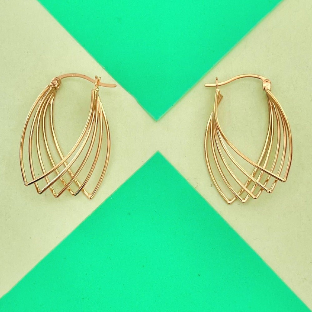 Gold Multi Wire Overlapping Sterling Silver Hoop Earrings