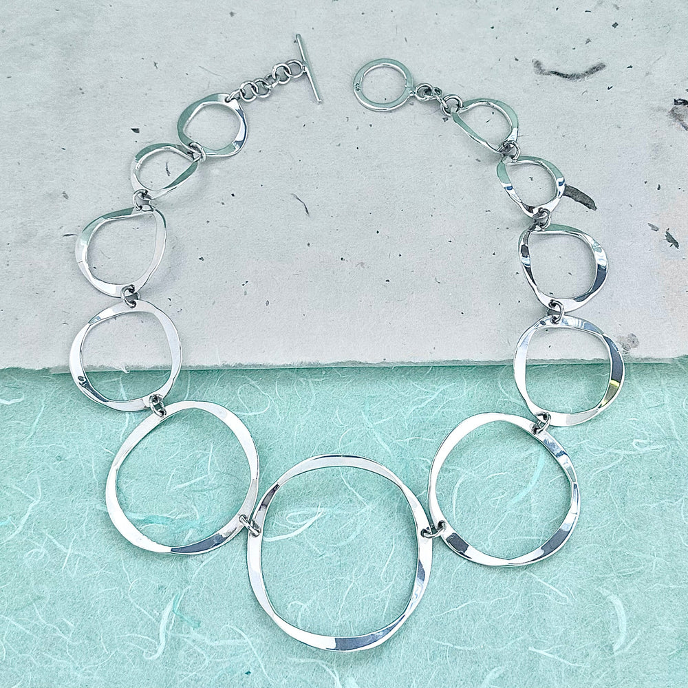 Chunky Circle Links Graduated Sterling Silver Statement Necklace for Women