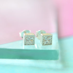 Sterling Silver Square Gemstone Stud Earrings