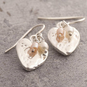 Organic Heart Pearl Drop Earrings with Black and White Pearls - Otis Jaxon Silver Jewellery