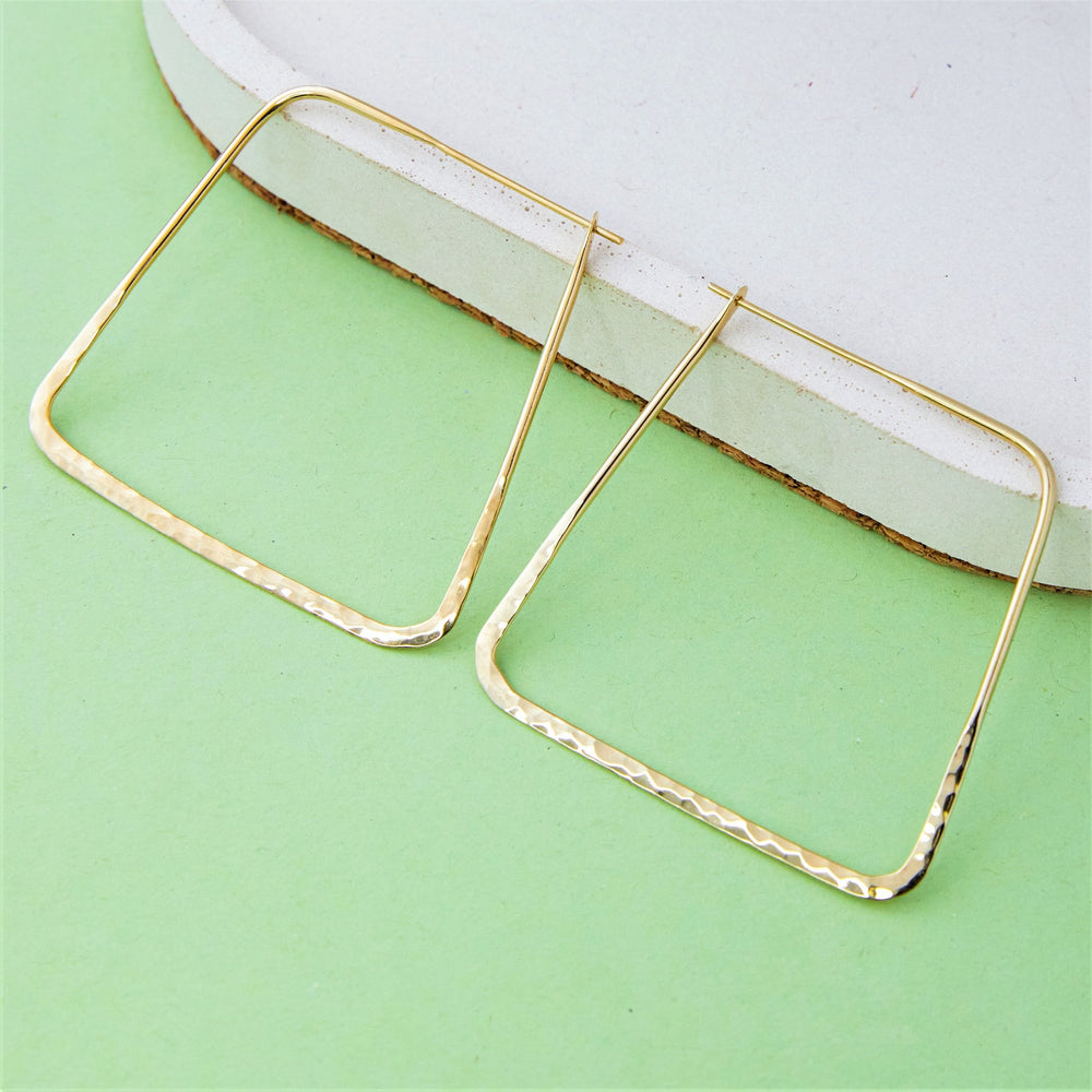 Hammered Square Geometric Gold Hoop Earrings - Otis Jaxon Silver Jewellery