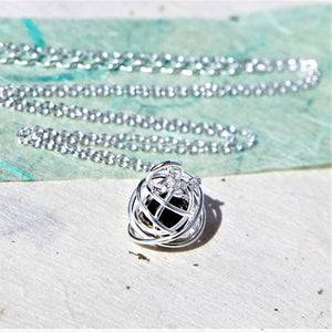 Silver Pearl Cage Necklace in Black - Otis Jaxon Silver Jewellery