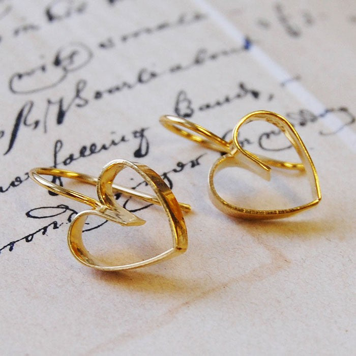 Lace Gold Heart Dangle Earrings  - Otis Jaxon Silver Jewellery