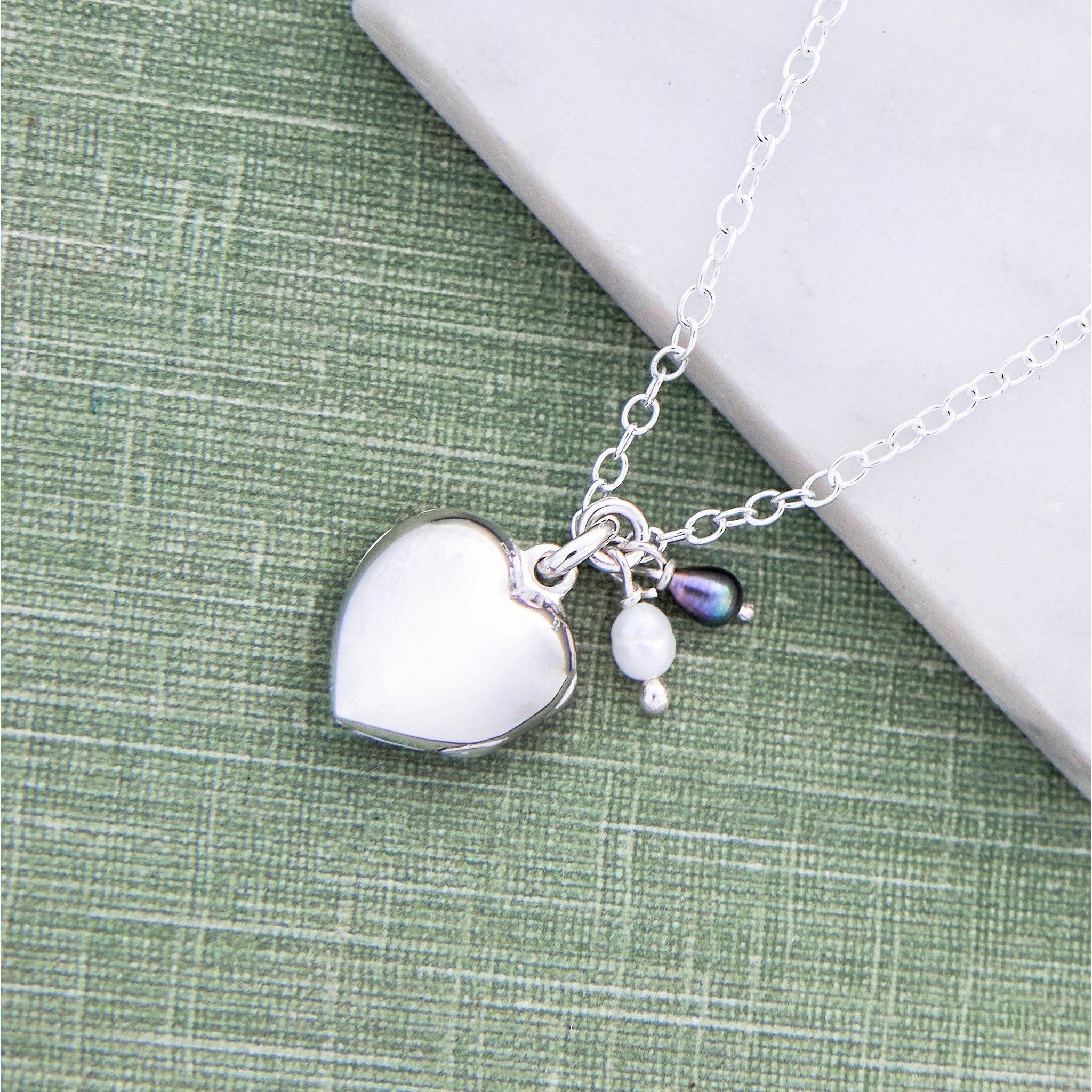 Sterling Silver Opening Heart Locket Necklace with Pearl Cluster
