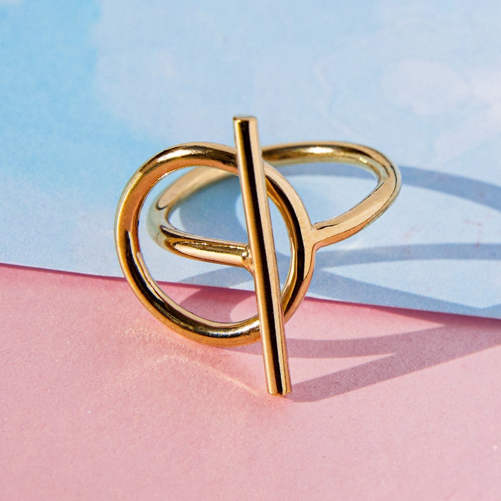 T Bar Overlapping Gold Plated Silver Minimalist Ring