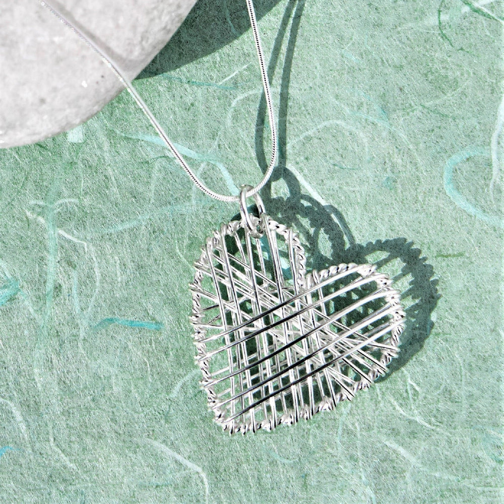 Woven Silver Heart Pendant Necklace - Otis Jaxon Silver Jewellery