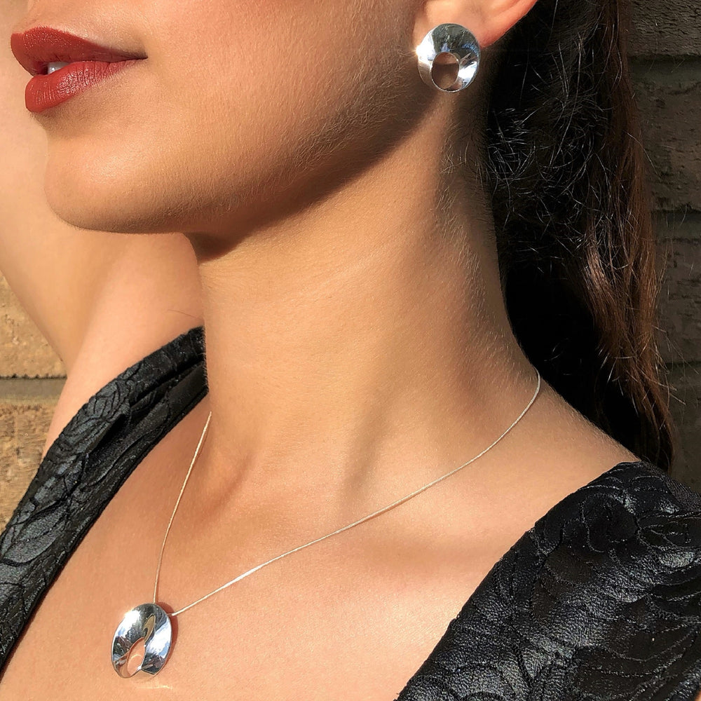Swirl Silver Stud Earrings and Necklace - Otis Jaxon Silver Jewellery