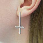 Long Bar Cross Sterling Silver Stud Earrings - Otis Jaxon Silver Jewellery