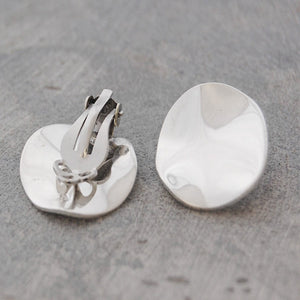 Wavy Disc Silver Clip On Stud Earrings - Otis Jaxon Silver Jewellery