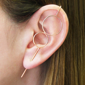 Rose Gold Double Circle Ear Climbers - Otis Jaxon Silver Jewellery