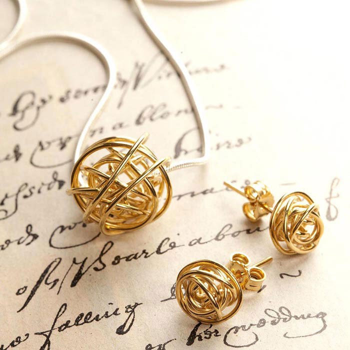 Nest Gold Stud Earrings and pendant necklace - Otis Jaxon Silver Jewellery