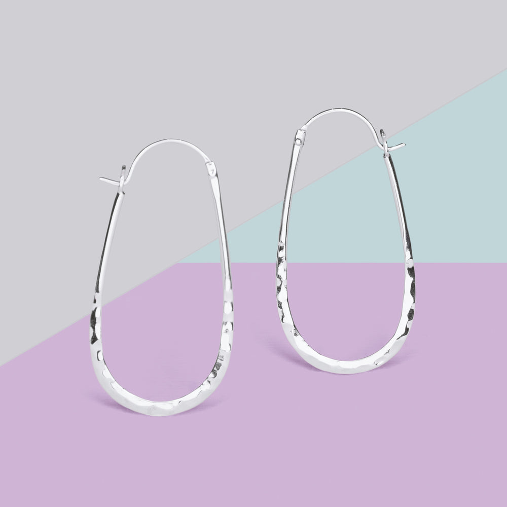 Oval Battered Silver Hoop Earrings - Otis Jaxon Silver Jewellery