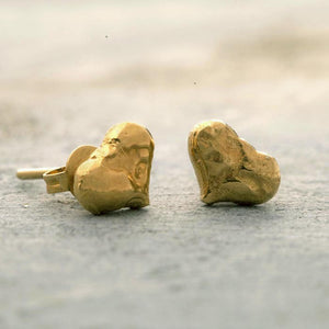 Textured Gold Heart Stud Earrings - Otis Jaxon Silver Jewellery