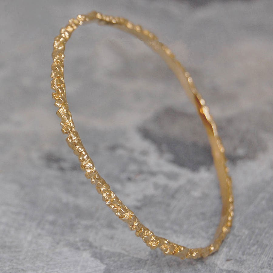Pyrite Contemporary Gold Bangle - Otis Jaxon Silver Jewellery