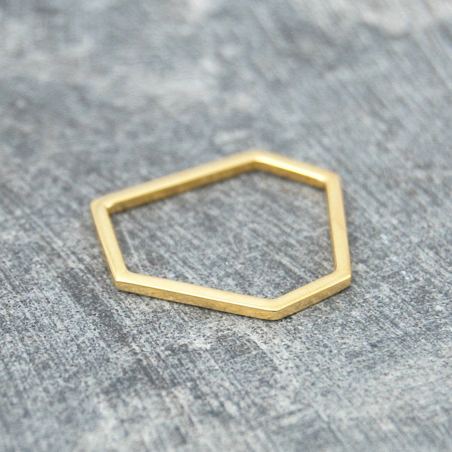 Hexagon Geometric Contemporary Yellow Gold Ring - Otis Jaxon Silver Jewellery