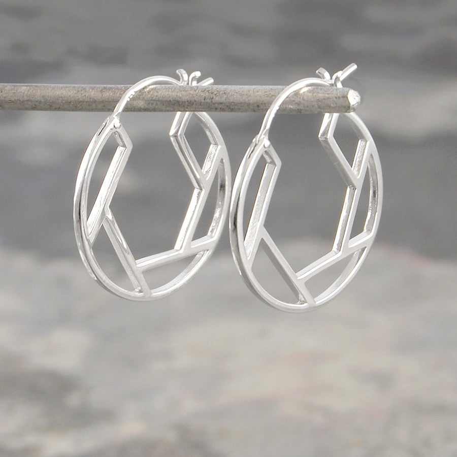 Round Handmade Geometric Silver Hoop Earrings - Otis Jaxon Silver Jewellery
