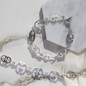 Interlinked 'D' Charm Chunky Silver Bracelet