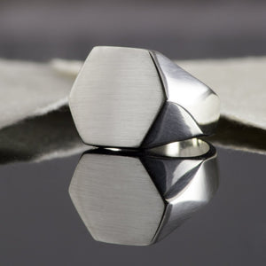 Solid Silver Men's Hexagonal Signet Ring - Otis Jaxon Silver Jewellery