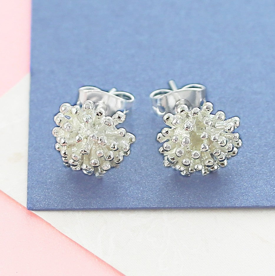Sterling Silver Dandelion Floral Stud Earrings