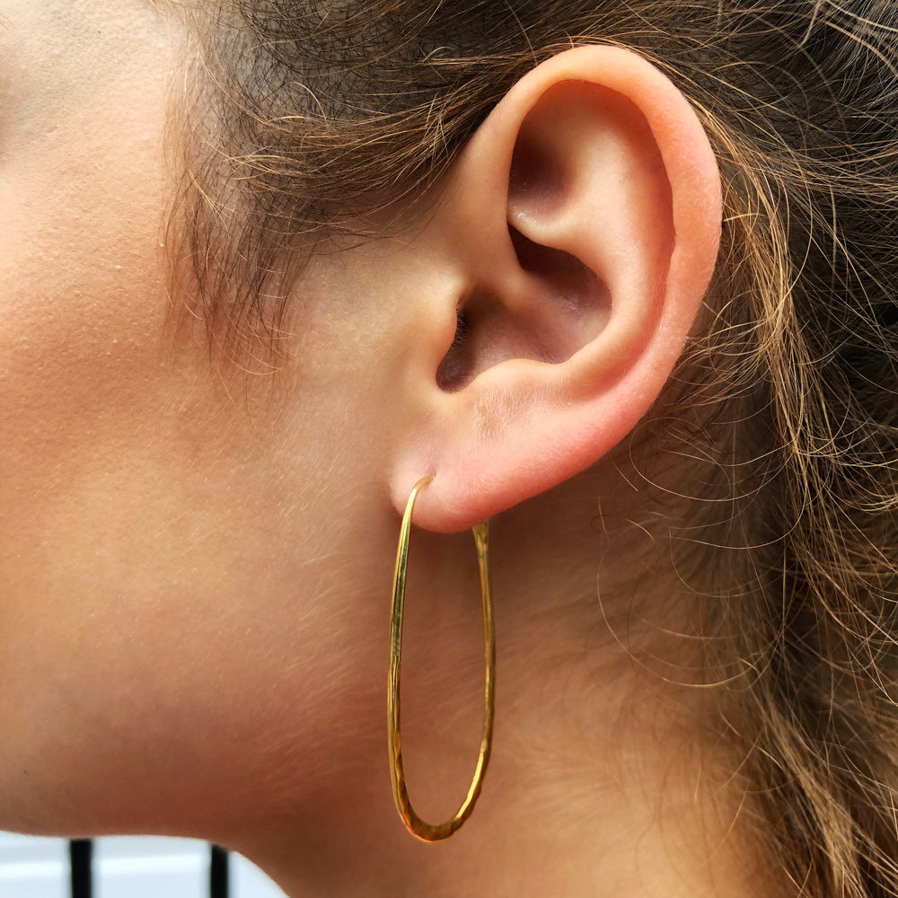 Battered Small Oval Gold Hoop Earrings