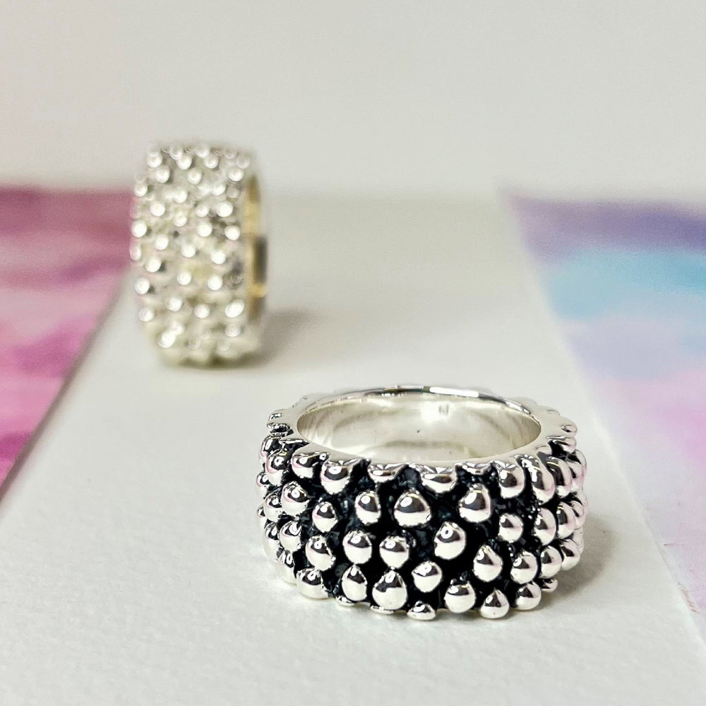 Oxidised Chunky Sterling Silver Hedgehog Bubble Ring
