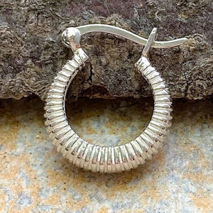 Small Ribbed Hoop Sterling Silver Earrings