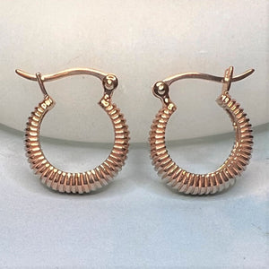 Small Ribbed Hoop Rose Gold  Silver Earrings