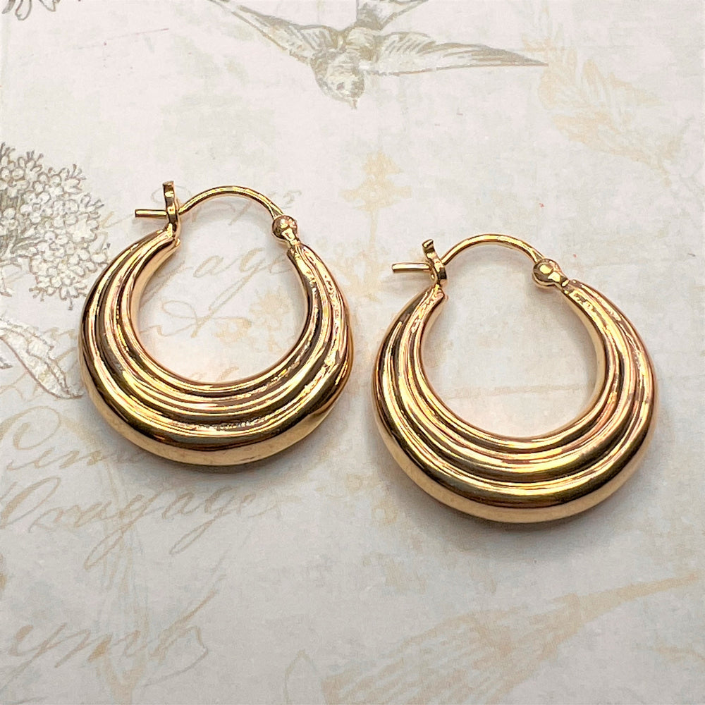 Ridged Huggie Hoop Small Gold Plated Silver Earring