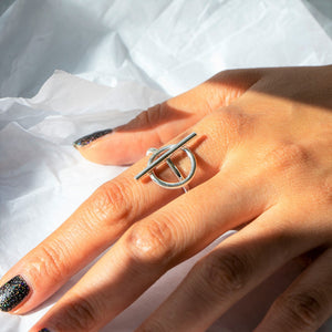T Bar Overlapping Silver Minimalist Ring