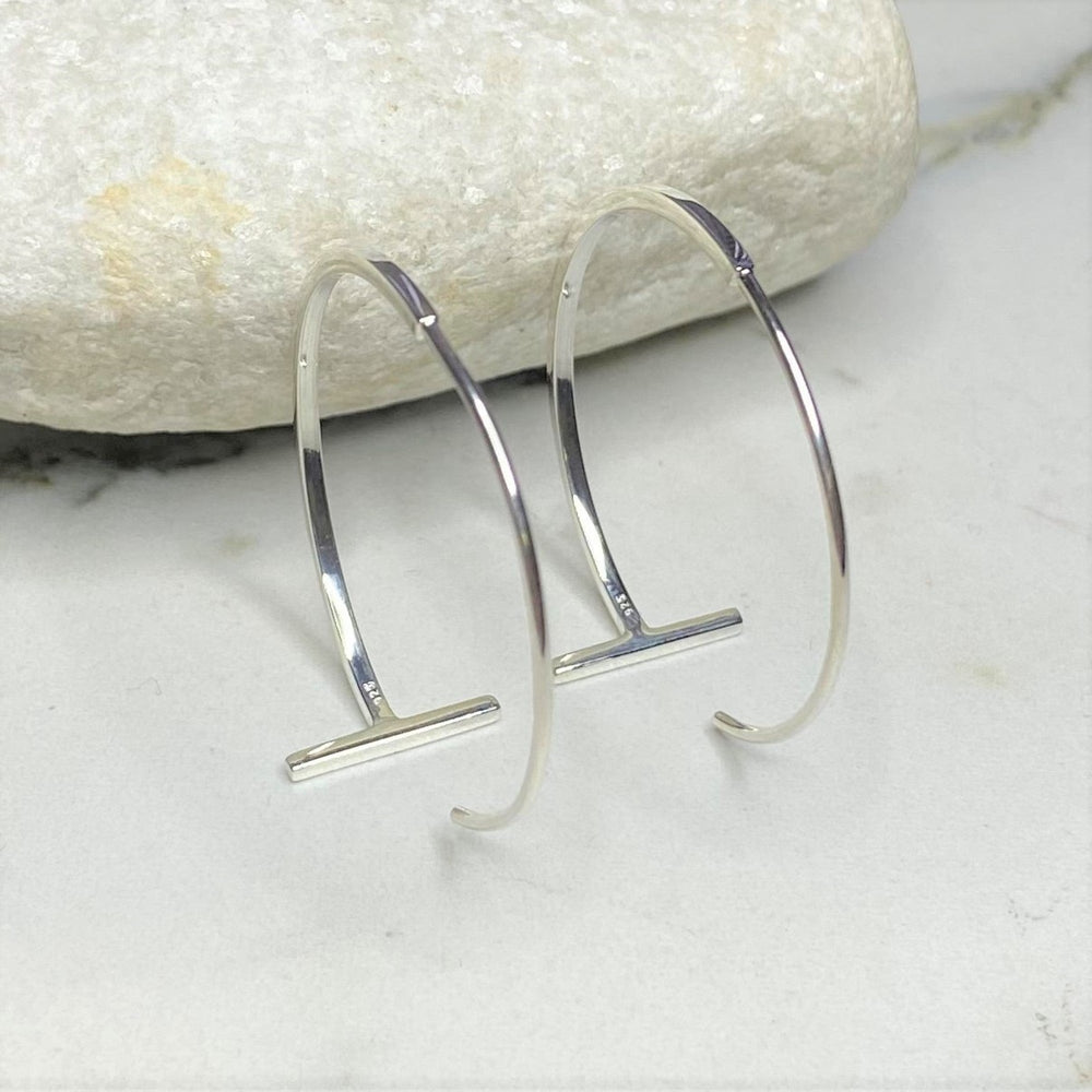 Minimalist Bar Sterling Silver Hoop Earrings
