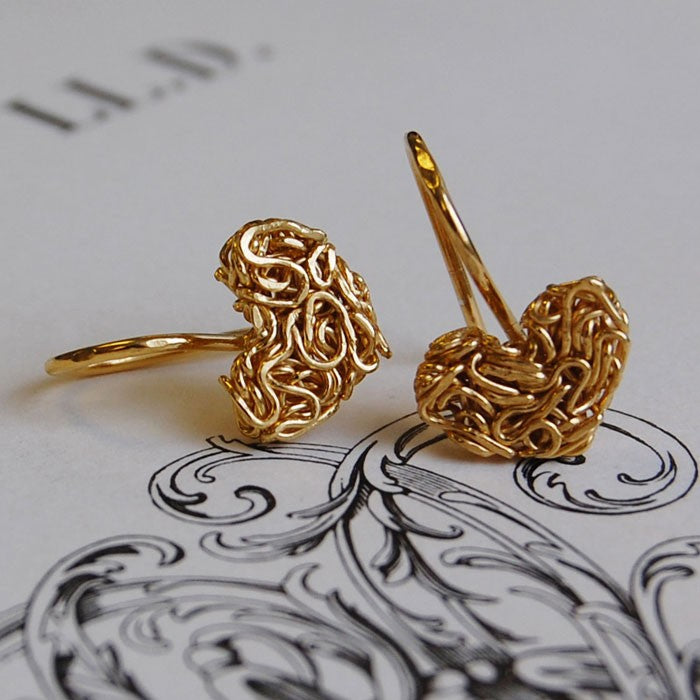 Mesh Heart Gold Stud Earrings - Otis Jaxon Silver Jewellery