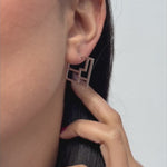Art Deco Square Geometric Silver Hoop Earrings