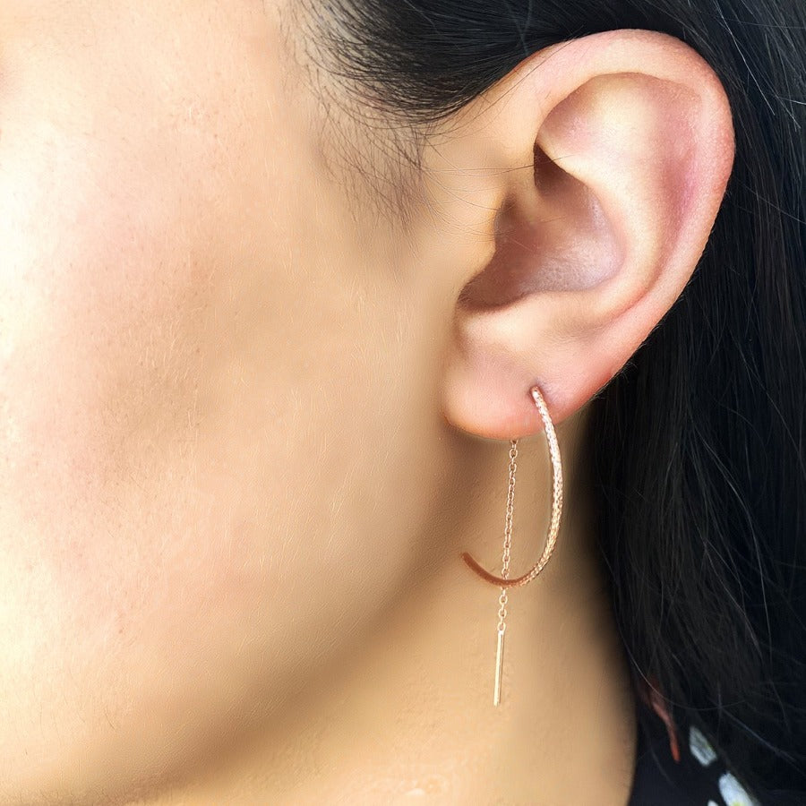Textured Rose Gold Half Hoop Threader Earrings - Otis Jaxon Silver Jewellery