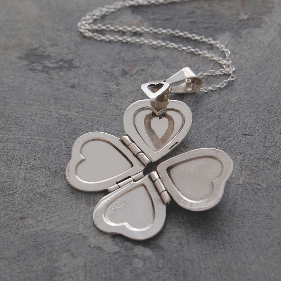 Clover Silver Heart Locket Necklace - Otis Jaxon Silver Jewellery