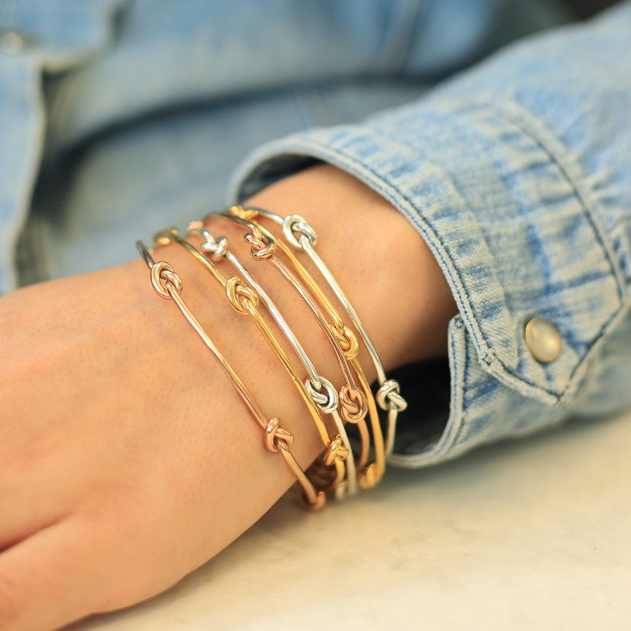Nautical Knot Silver, Rose Gold and Gold Stacking Bangles - Otis Jaxon Silver Jewellery