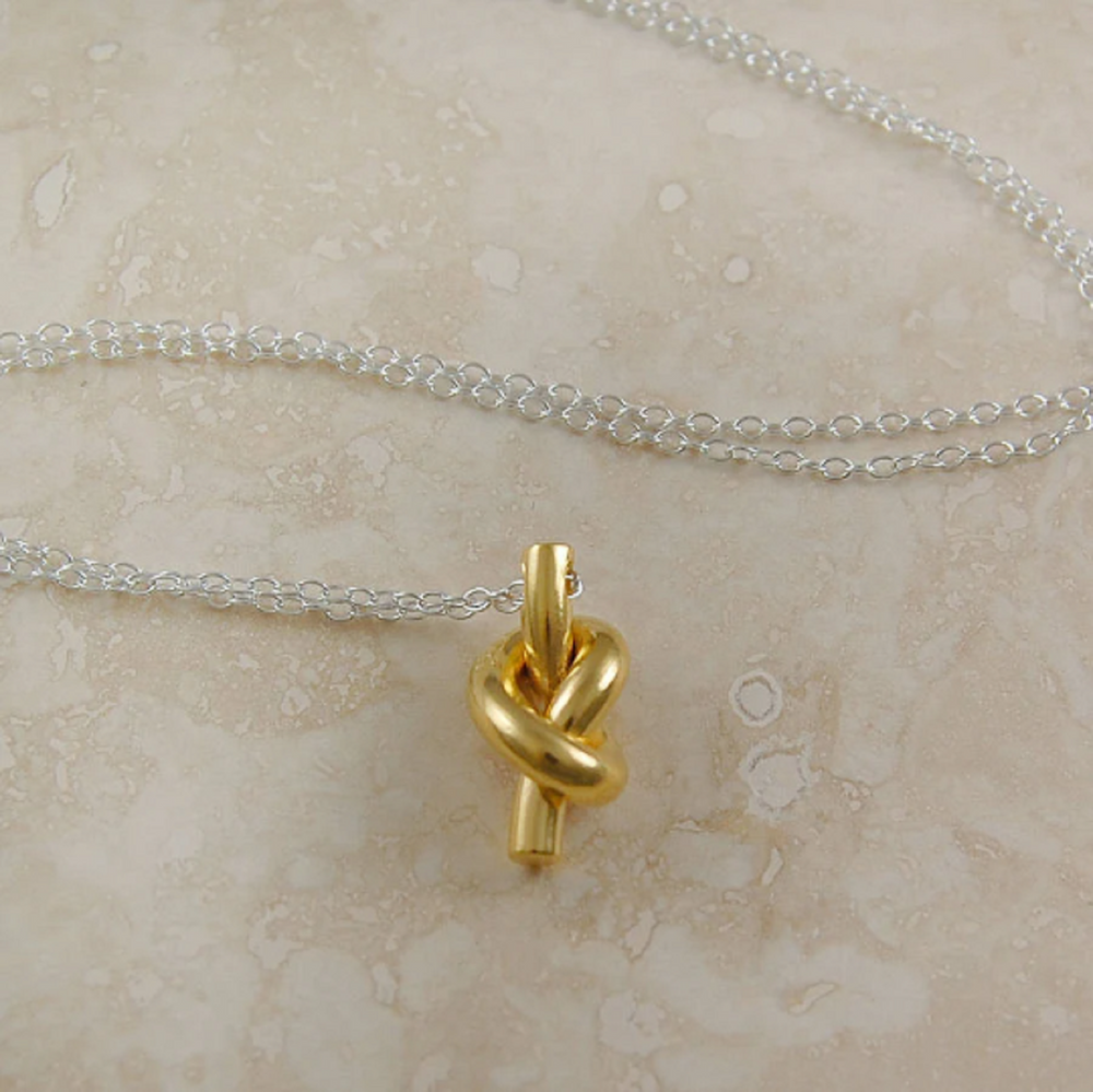 Gold sterling silver knotted pendant necklace