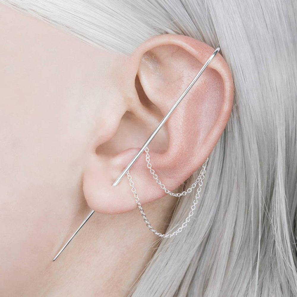 Sterling Silver Double Chain Earpin Ear Cuff Earrings - Otis Jaxon Silver Jewellery