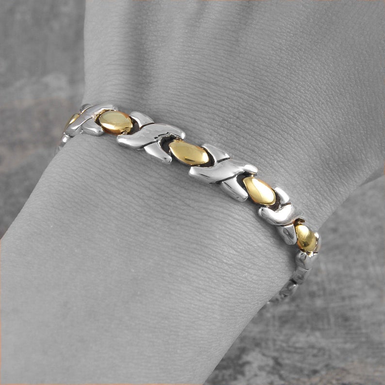 Hugs and Kisses Silver And Gold Heavy Bracelet - Otis Jaxon Silver Jewellery
