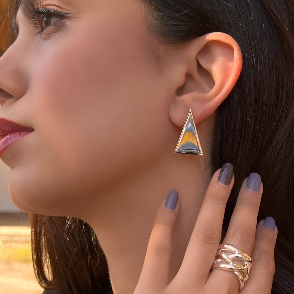 Large Triangle Geometric Drop Polished Earrings