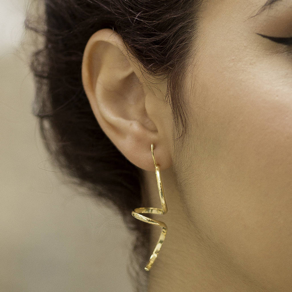 Spiral Gold Curl Drop Earrings - Otis Jaxon Silver Jewellery
