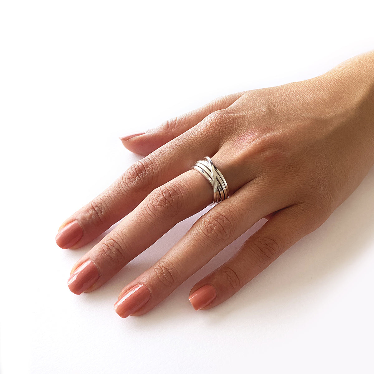 Sterling Silver Square Wire Overlapping Ring