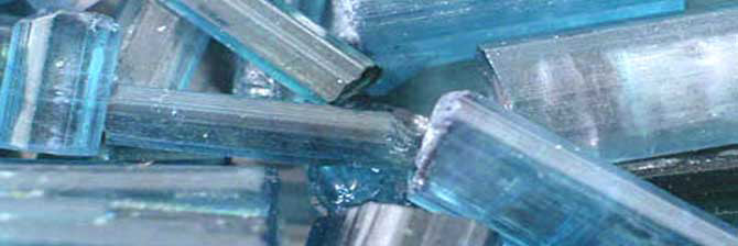Close up on sky blue long Aquamarine gemstones, the birthstone for March