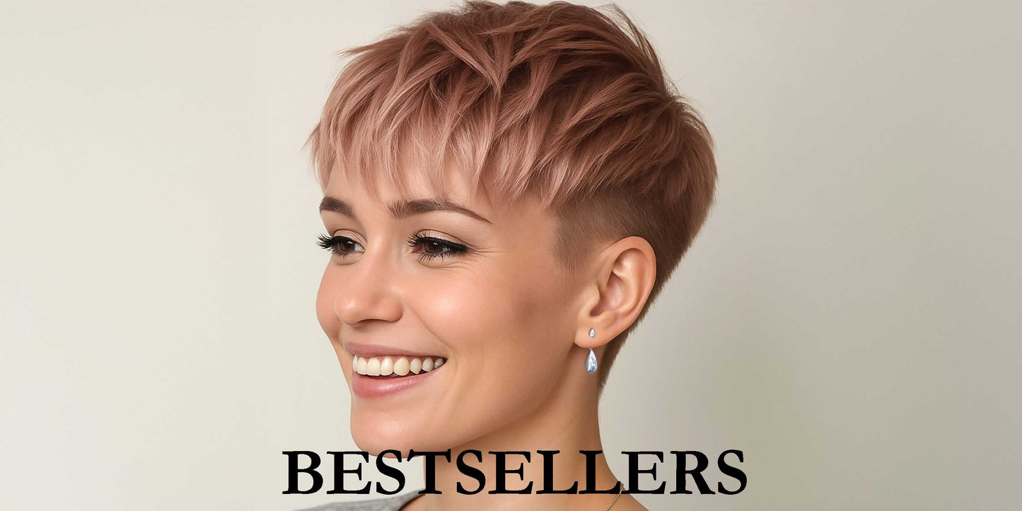 Woman wearing bestselling Otis Jaxon silver drop earrings, smiling - minimalist jewellery style.