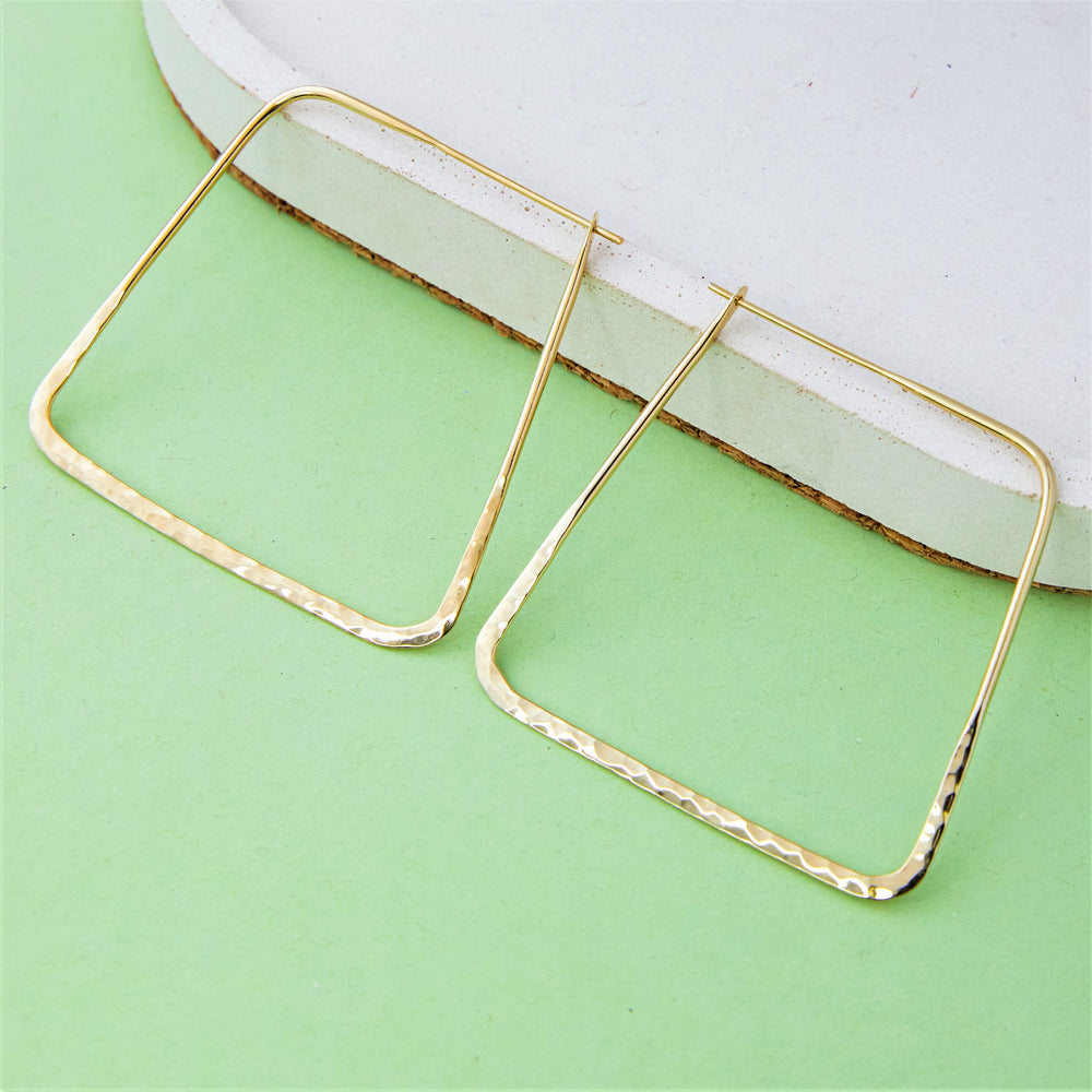 Hammered Square Geometric Gold Hoop Earrings - Otis Jaxon Silver Jewellery