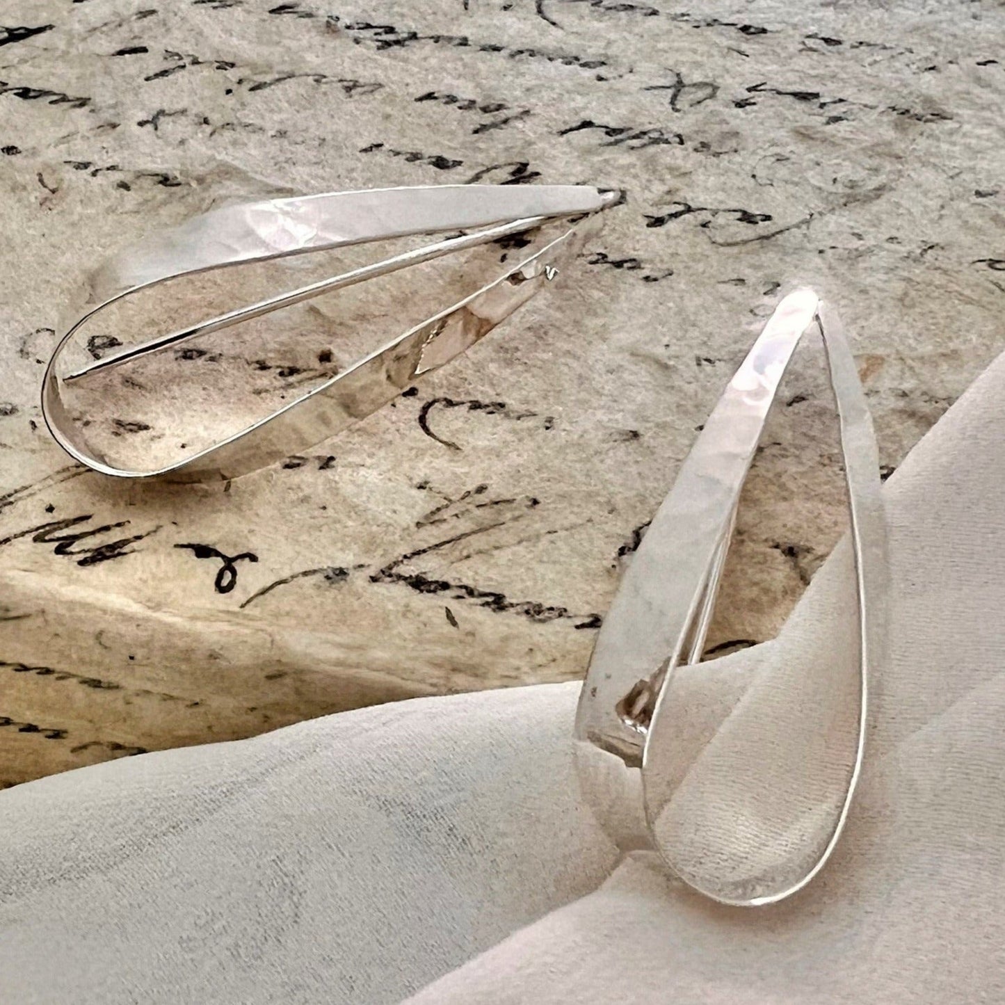 Hammered Sterling Silver Teardrop Hoop Earrings - OTIS JAXON JEWELLERY