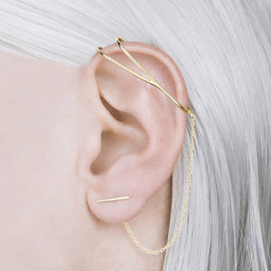 Gold Plated Silver Chain Ear Cuff Earrings